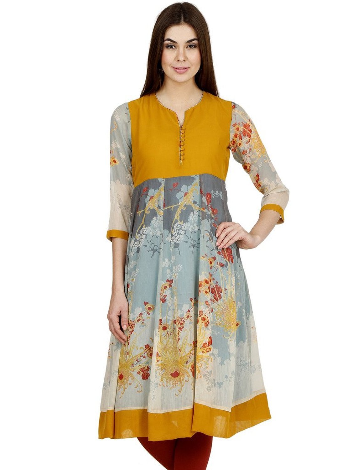 NWT UptownGaleria Printed Multi Color Floral Anarkali Kurta, Small #1a