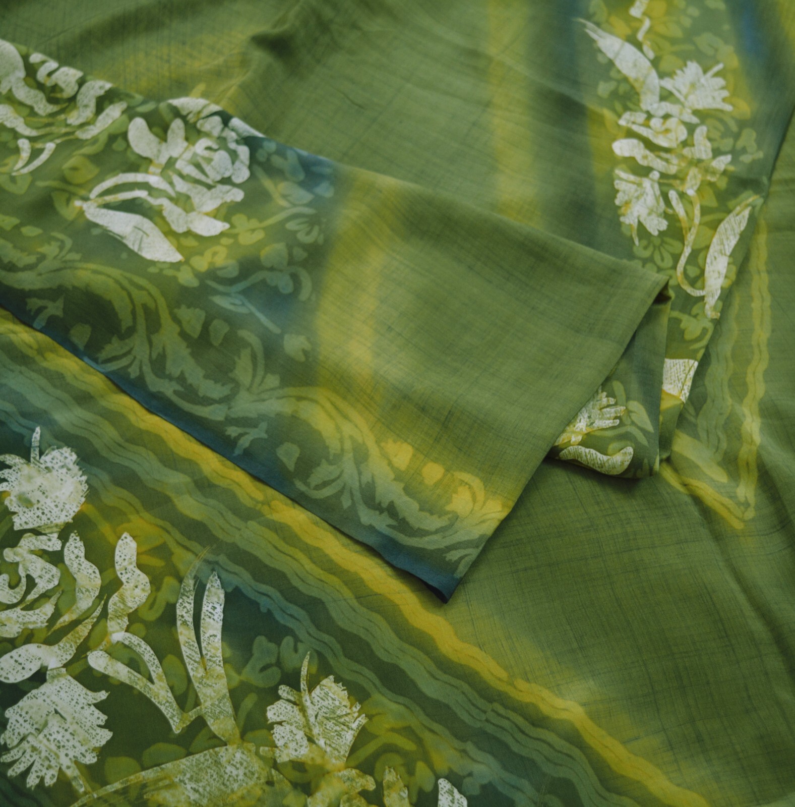 Vintage Green Saree Pure Crepe Silk Printed Indian Sari Fabric 5yd Sewing Floral