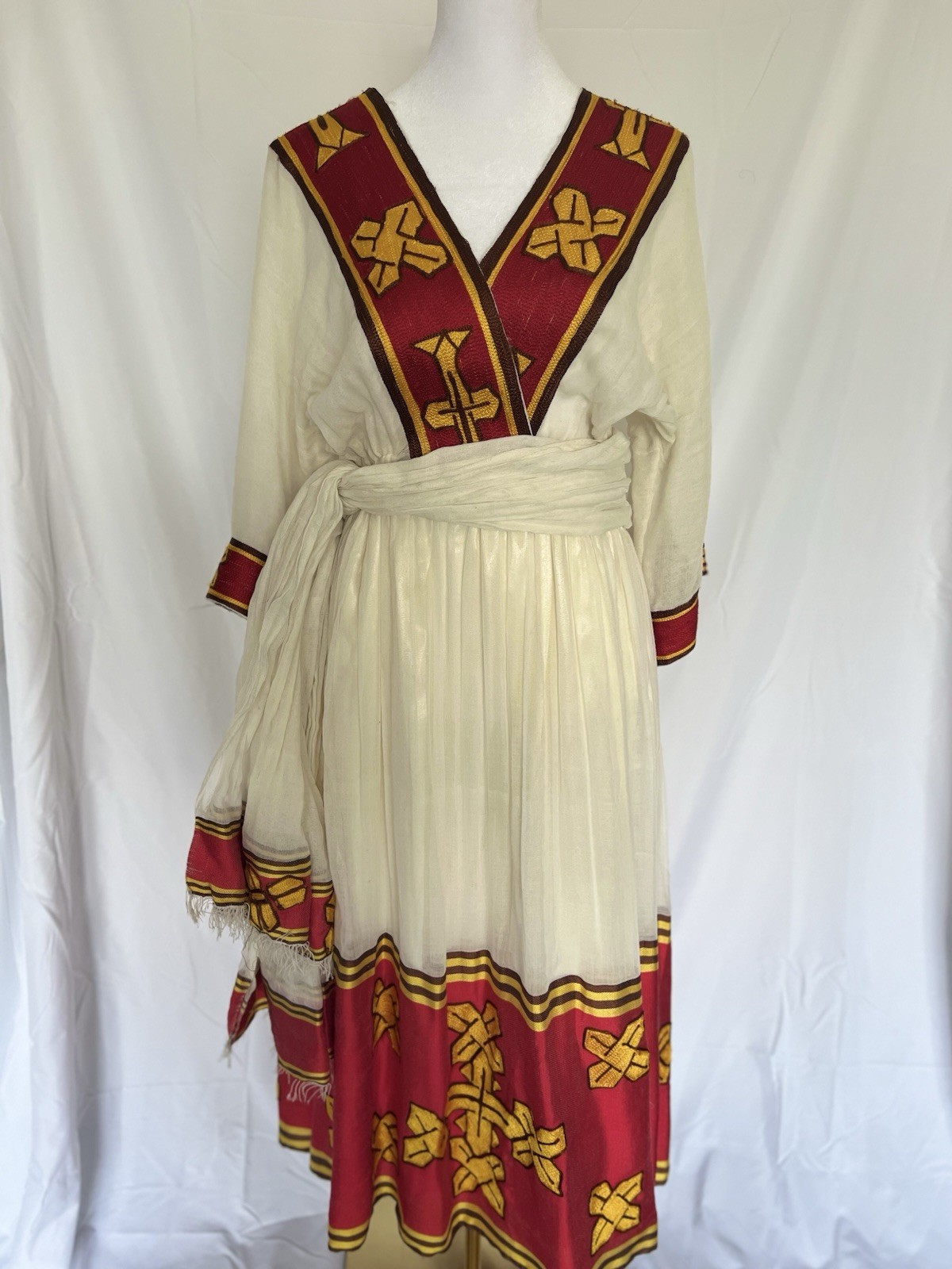 Unique Ethiopian Eritrean Cotton Dress Yellow, Red, Cross