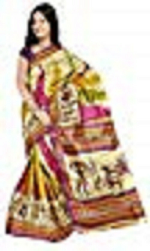 Printed Light Weight Bhagalpuri Art Silk Saree with stitched falls & blouse