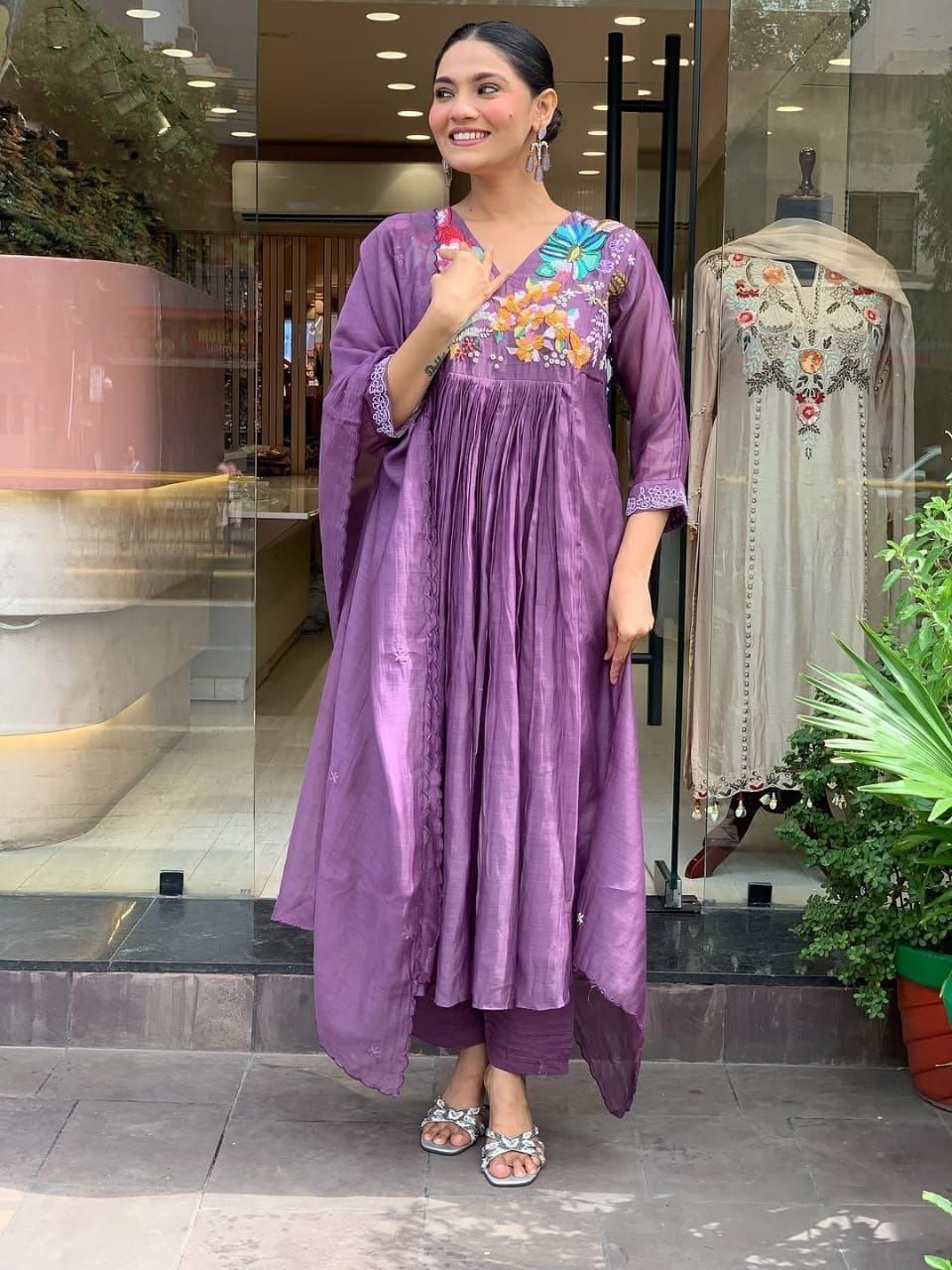 Elegant Purple Embroidered Anarkali Kurta Set With Dupatta – Indian Ethnic Wear