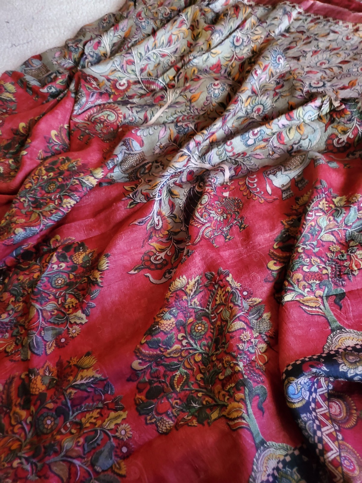 Womwn Pure Tussar Silk Digital Print Kalamkari Saree Handloom Festive Royal