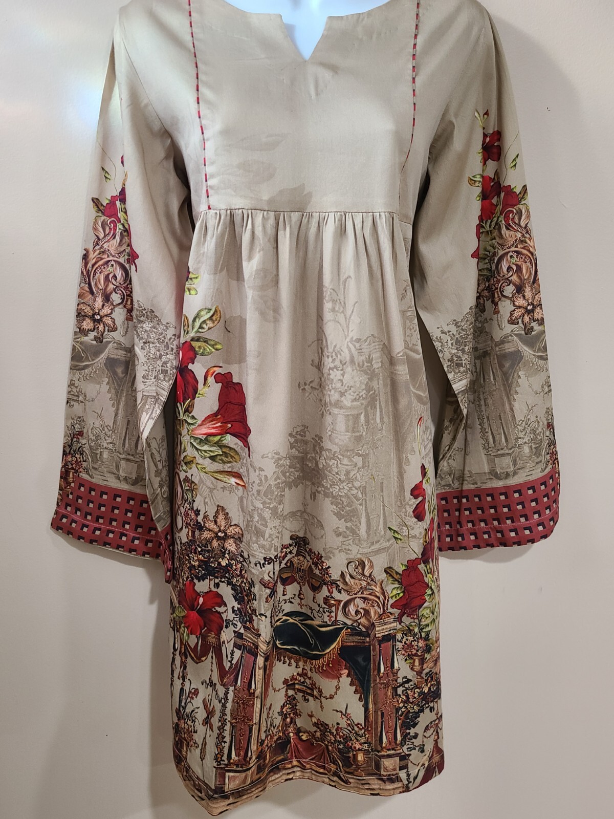 Pakistani / Indian 1PC Kameez Shirt Kurti Cotton Printed Red Women Size L