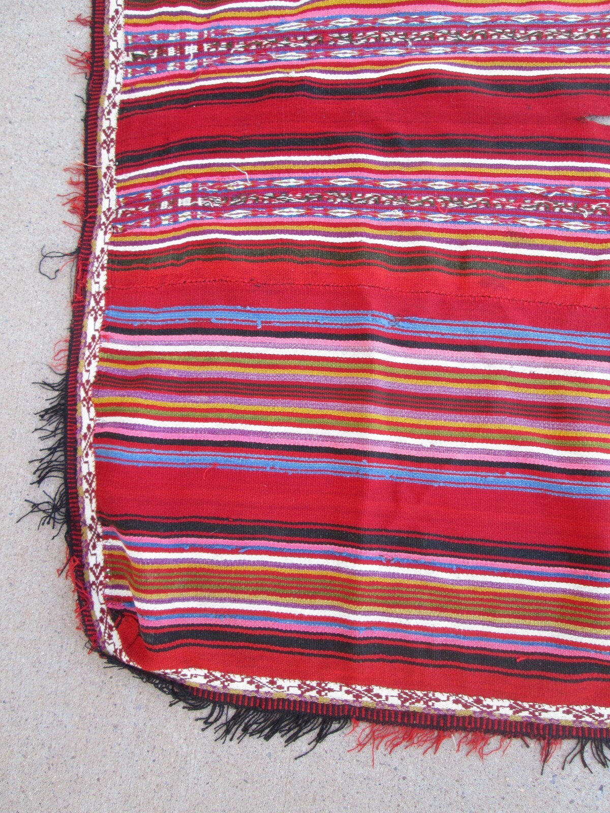 Bolivian Poncho Vintage Multi-Color Red 52 inch by 58 inch Textile