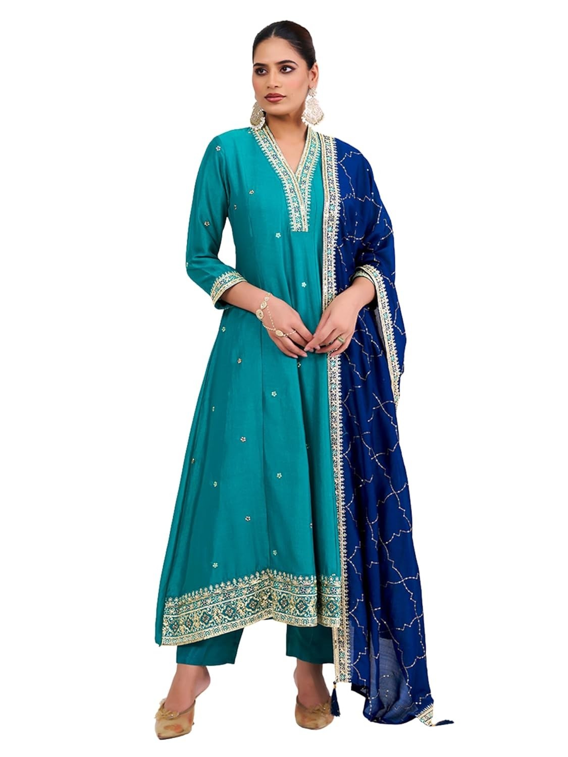 Women’s Silk Embroidered Kurta Pant Dupatta Set