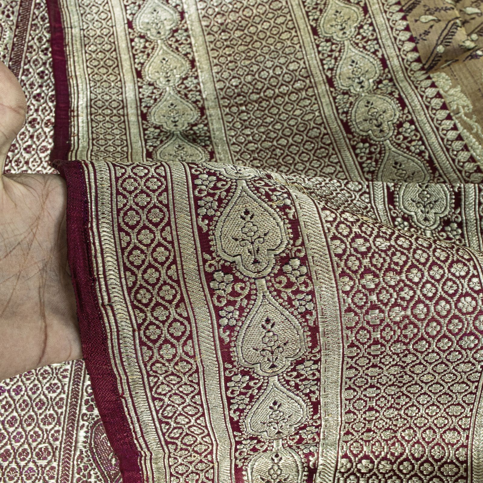 Sanskriti Vintage Cream Pure Satin Saree Banarasi Brocade Zari Hand-Woven Sari