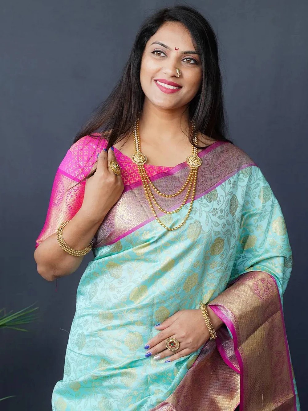 Women Saree BlueFloral Zari Banarasi Kanjivaram Silk Blue Party Wear With Blouse