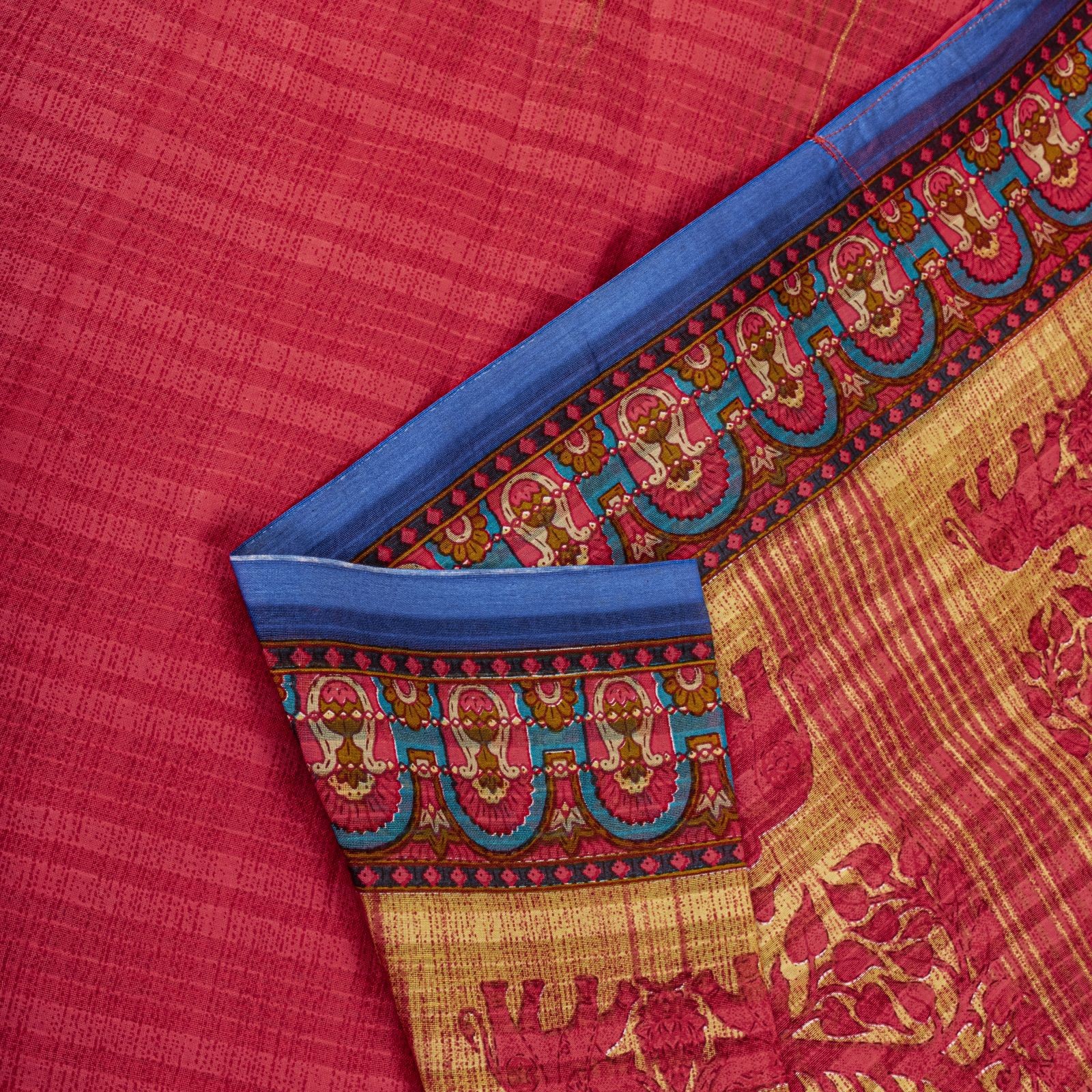 Sanskriti Vintage Saree Red Pure Cotton Elephant Print Sari Craft Fabric 5+Yard