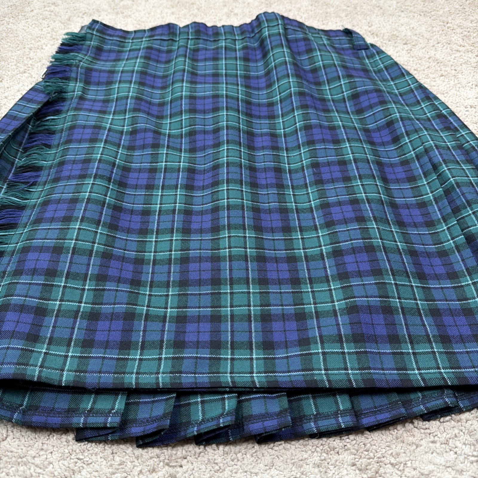 Sport Kilt Green Plaid Made in USA Hook & Loop Closure PolyBlend Black Watch