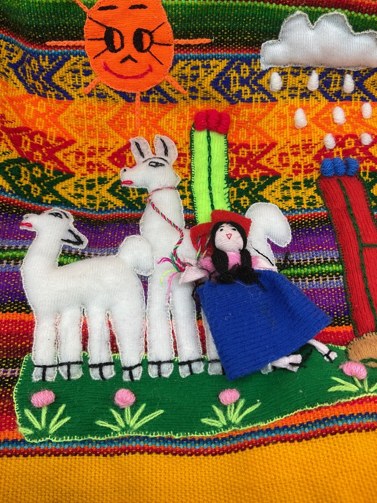 Inca Peruvian Small Backpack Embroidery Alpaca Girl Sun Woven Knapsack