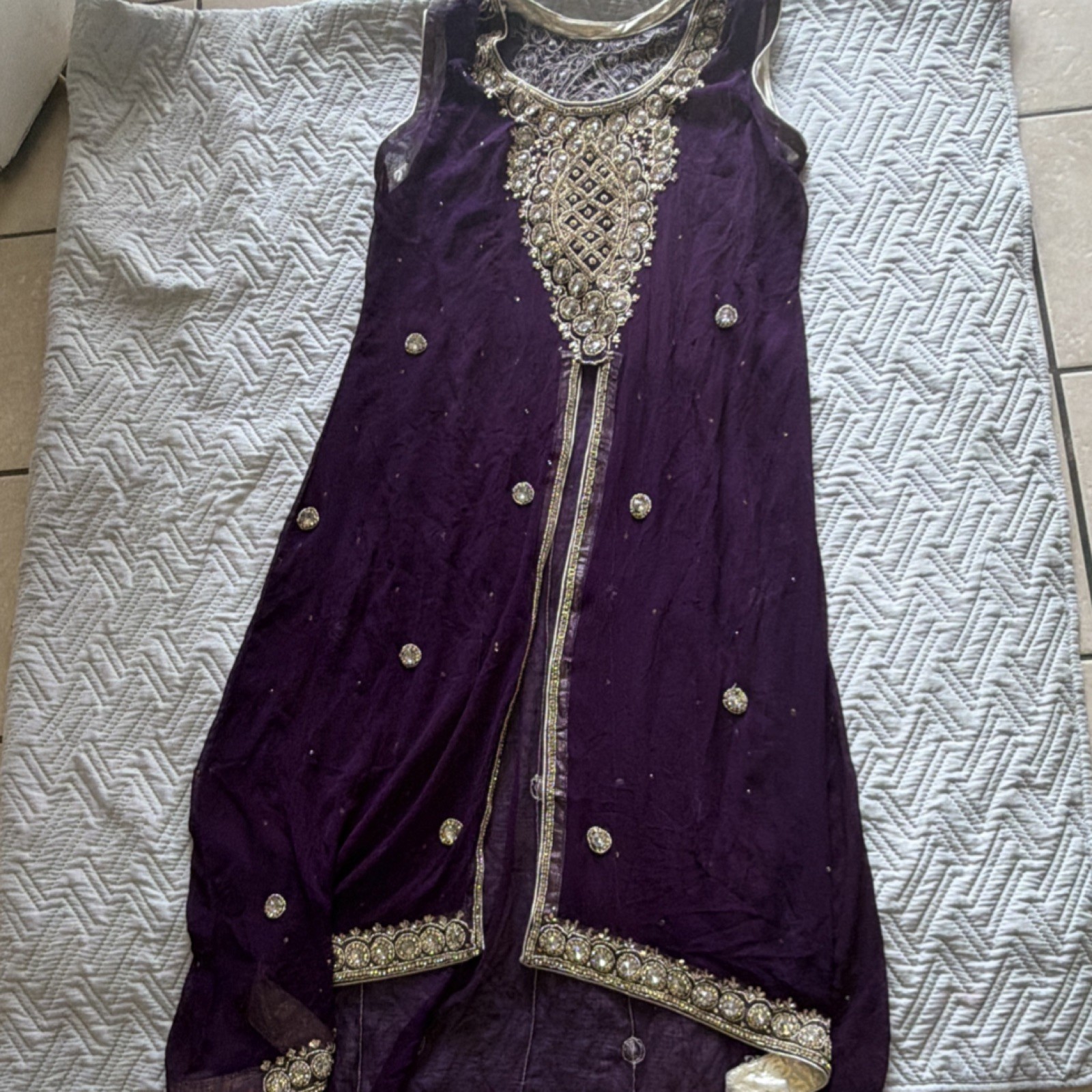 Purple Pakistani Salwar Kameez Net Gold Embroidery Stone Embellishments Women