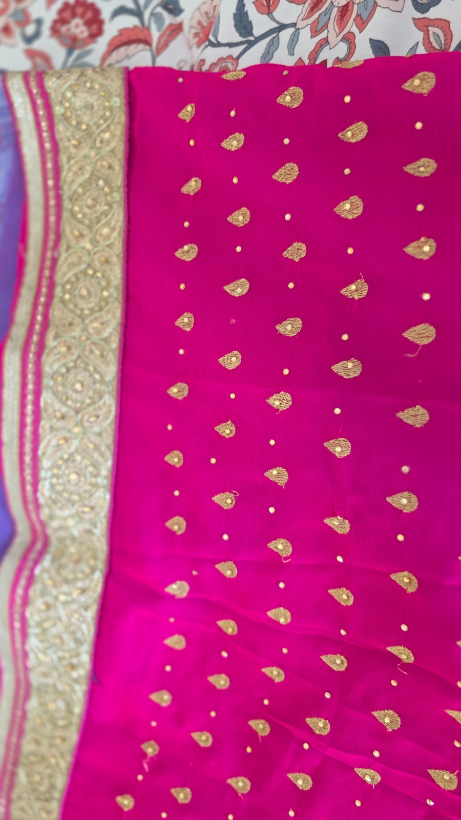 Stunning Pink & Blue Embroidered Net Saree – Beautiful Party Wear