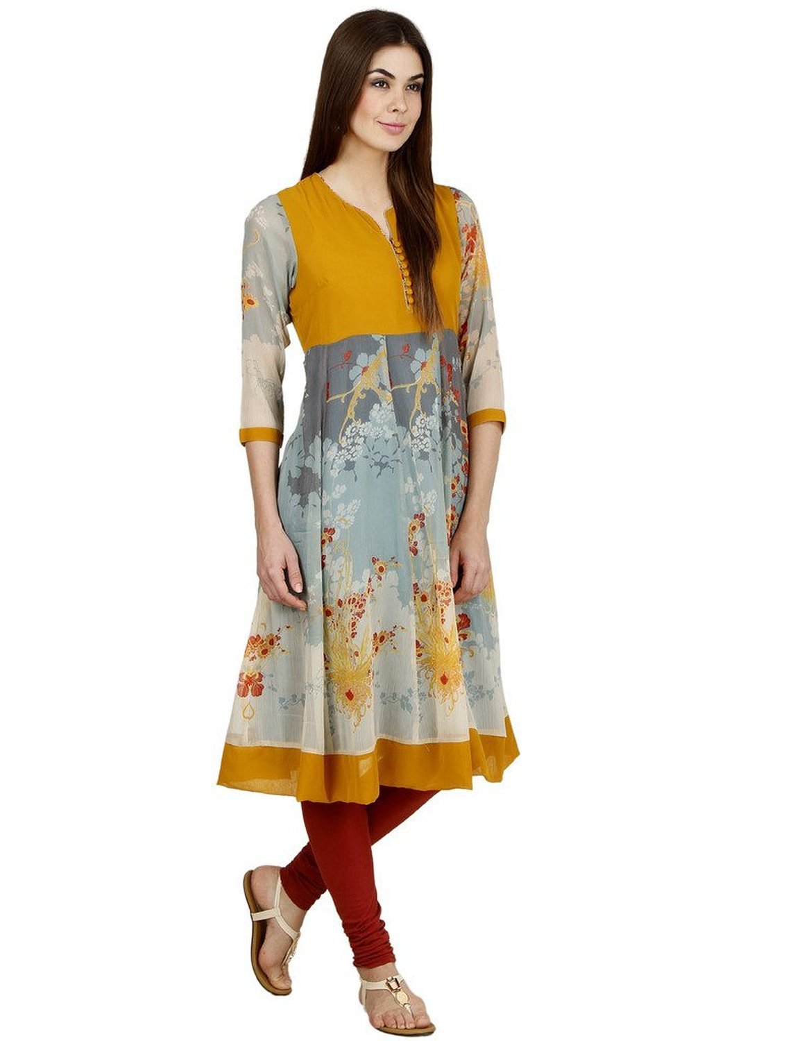 NWT UptownGaleria Printed Multi Color Floral Anarkali Kurta, Small #1a