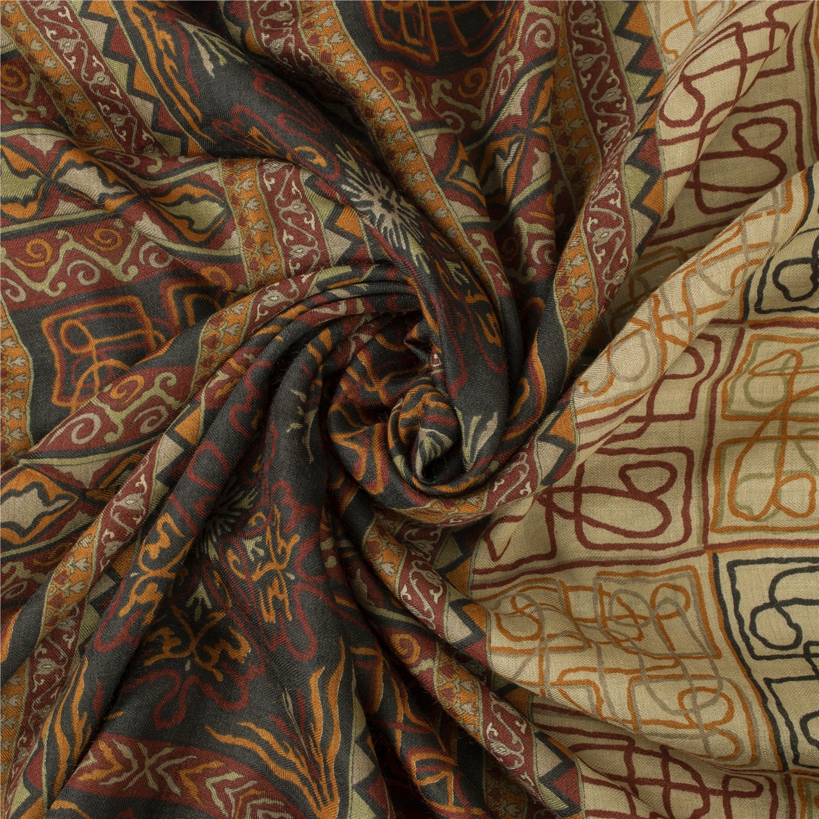 Sanskriti Vintage Ivory Sarees 100%Pure Woolen Abstract Printed 6+Yd Winter Sari