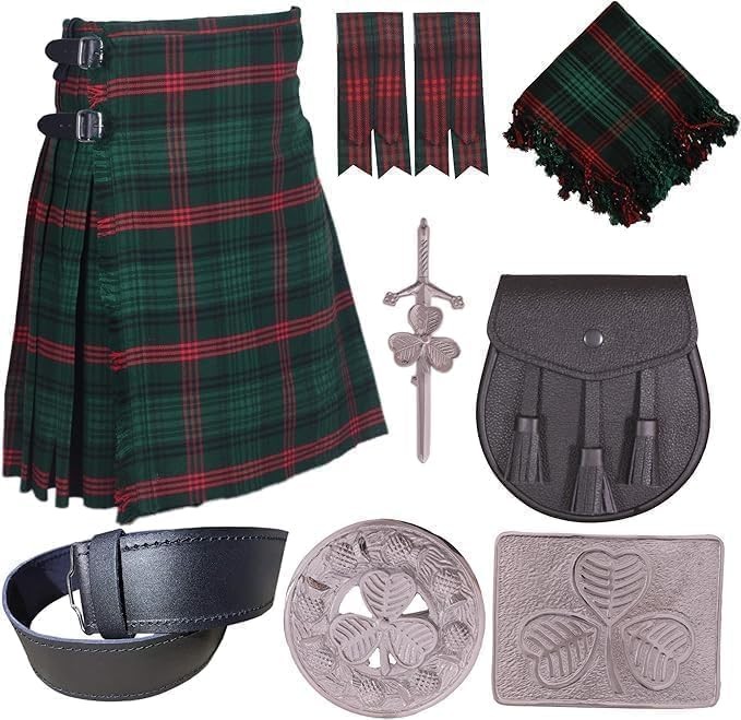 Scottish Traditional 8 Yards Tartan Kilt Outfit for Men (Rose Hunting, 32)