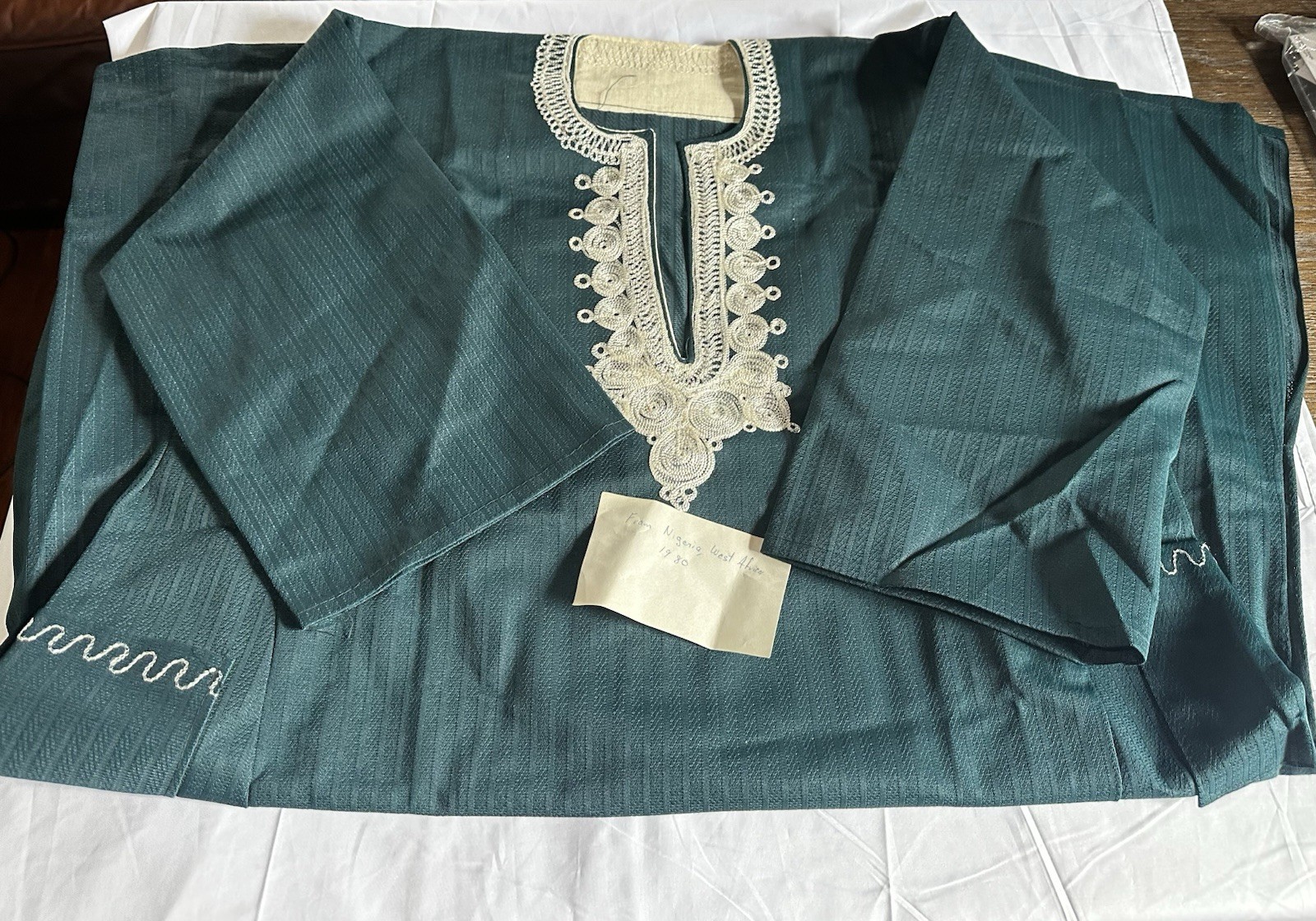 VTG dark green handmade Kashmiri-style cotton kurta -Nigeria, West Africa 1980