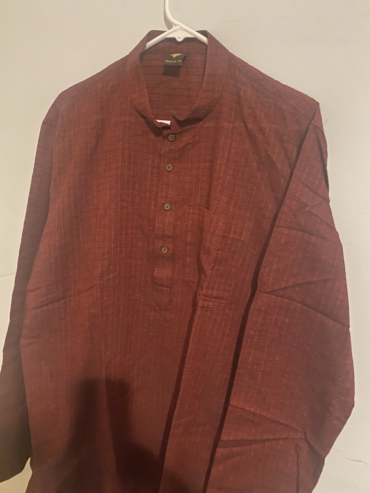 Men’s Indian Kurta/ Maroon Cotton Traditional XXL/110cm 44 Long Sleeve