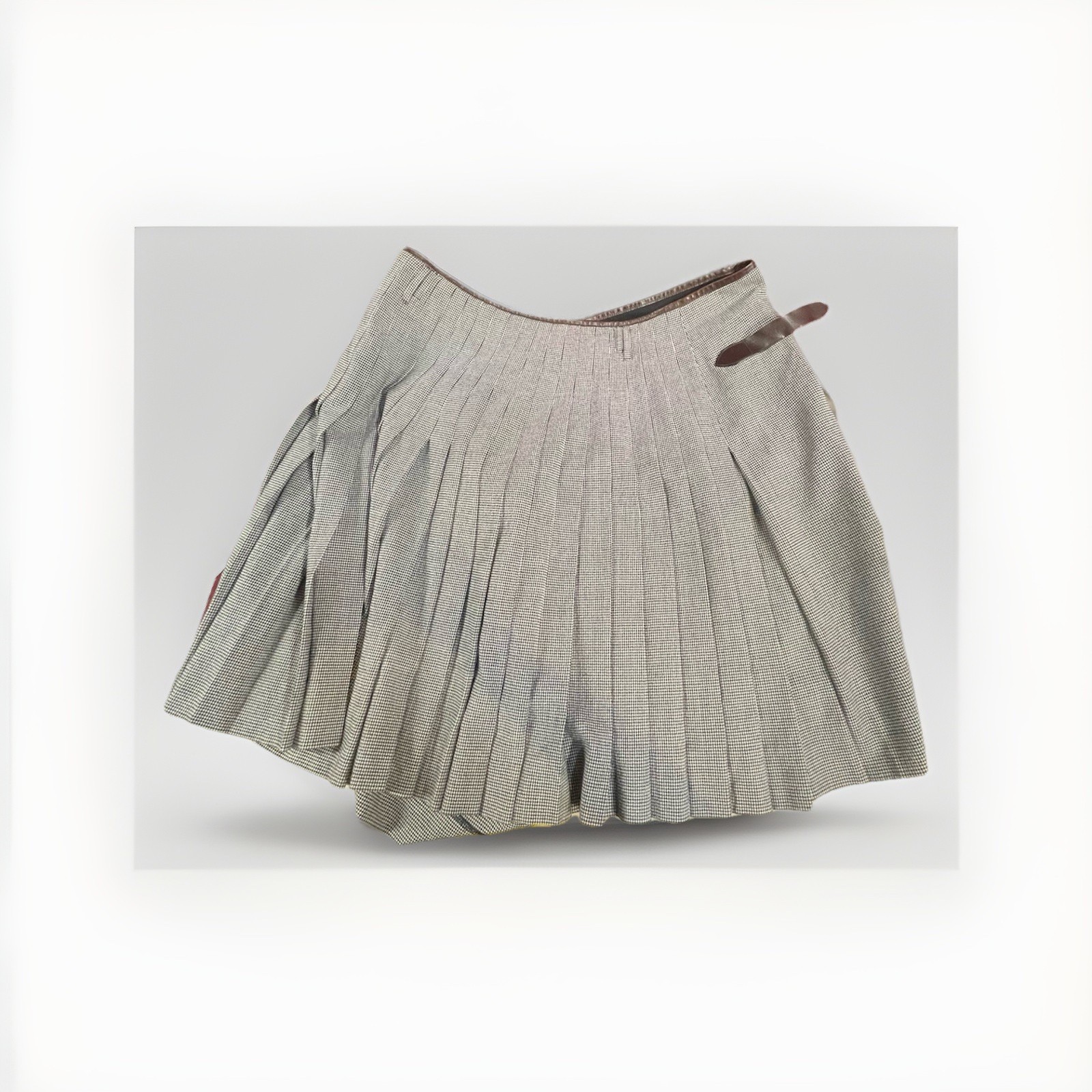 Jean Paul Gaultier Vintage Man Kilt Archival Herringbone Wool Leather 1990s Gray