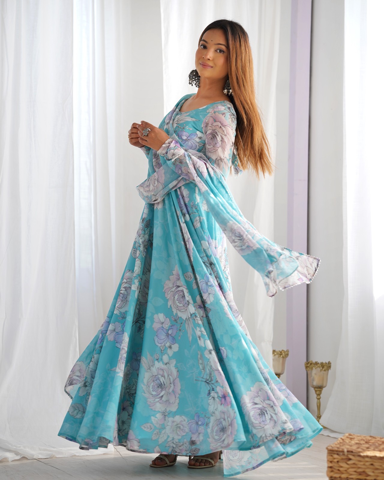 Buy Floral Printed Anarkali Suit Floor Length Gown Anarkali Salwar Kameez Suit