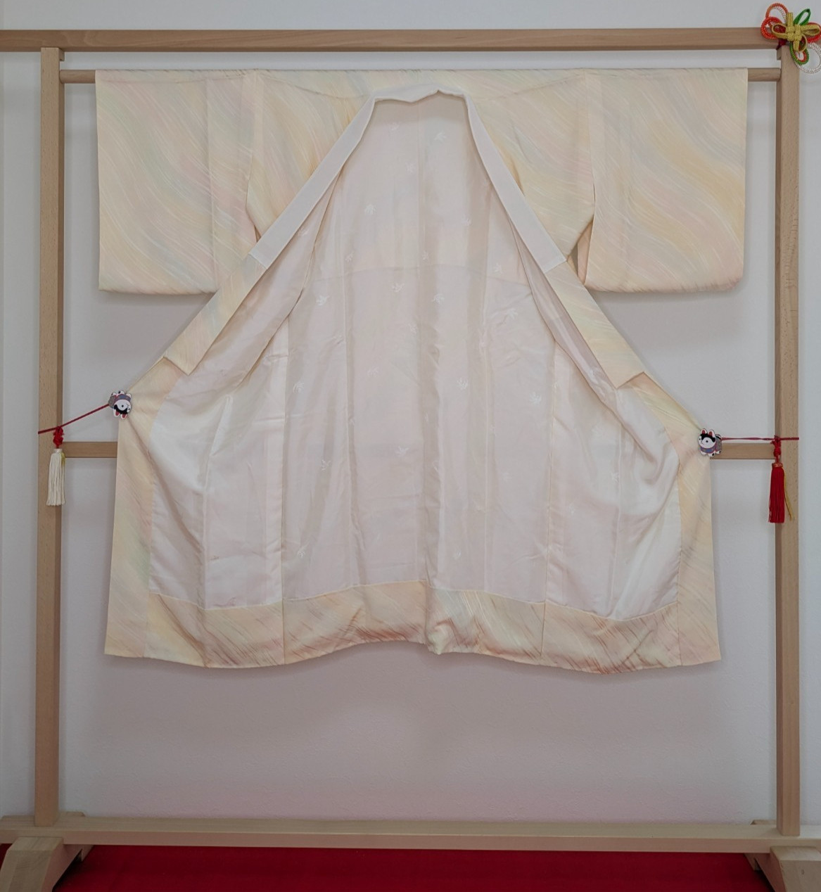 Silk Kimono Lounge Robe Juban Beige Woven-in Japanese Undergarment Nightwear