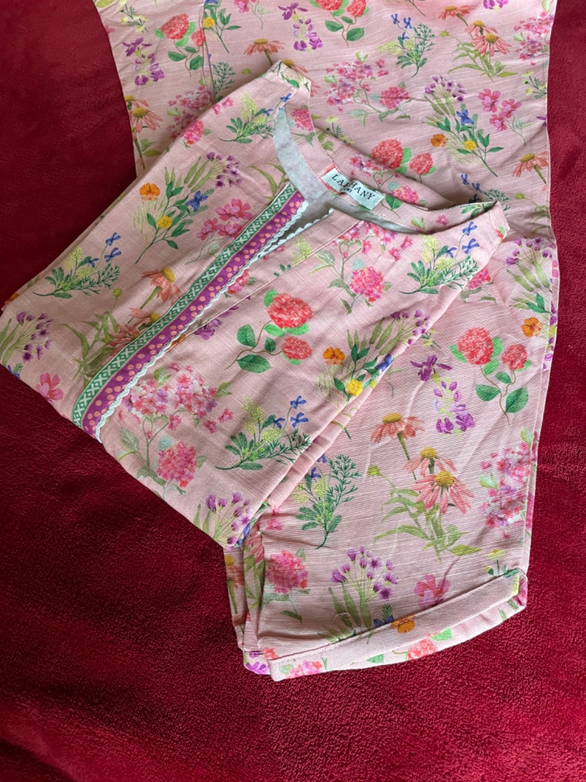 2 piece Ready to wear pink printed shirt & Trouser Fabric Khaddar .Brand Lakhany