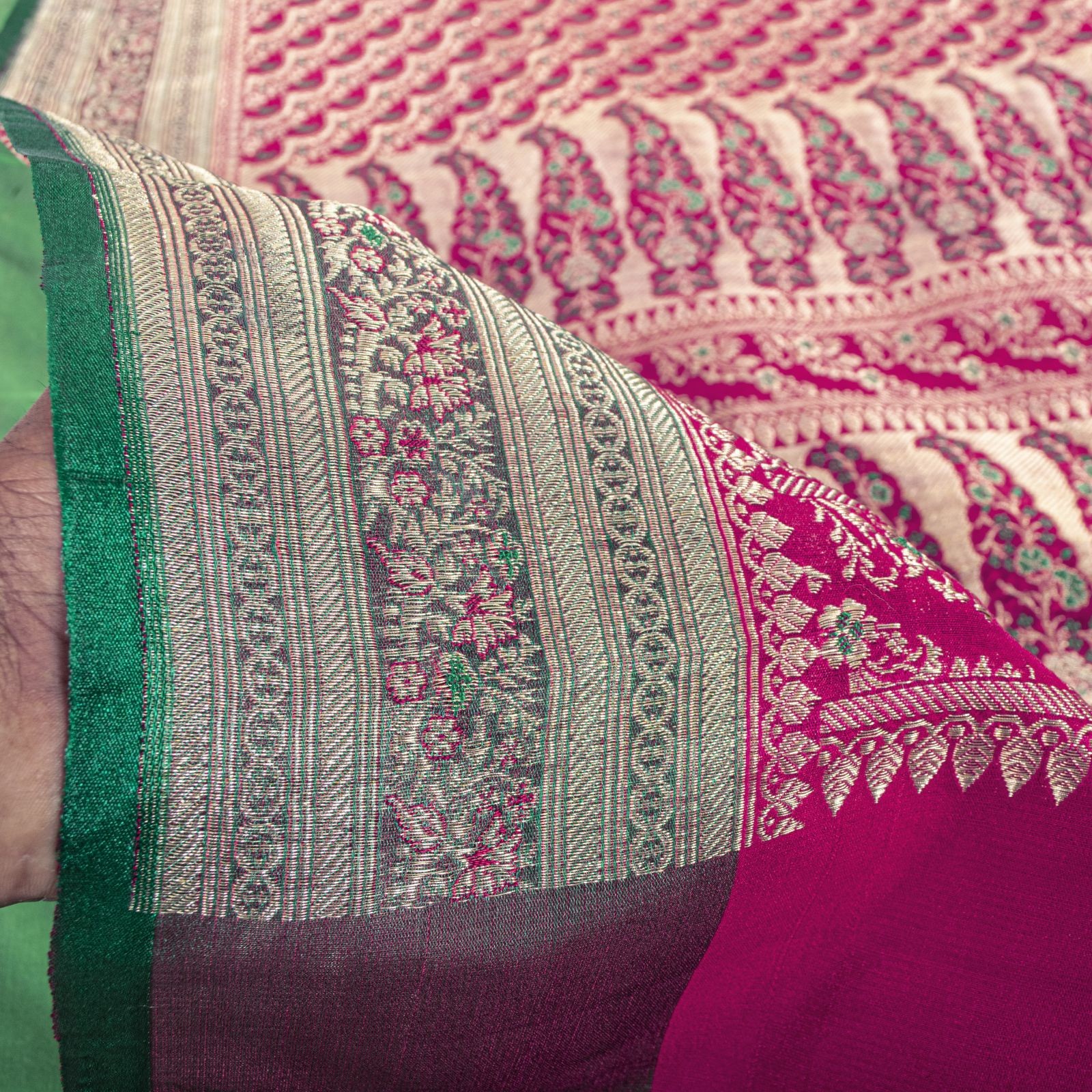 Sanskriti Vintage Pink Blend Silk Saree Zari Hand Woven Banarasi Brocade 5Ydsari