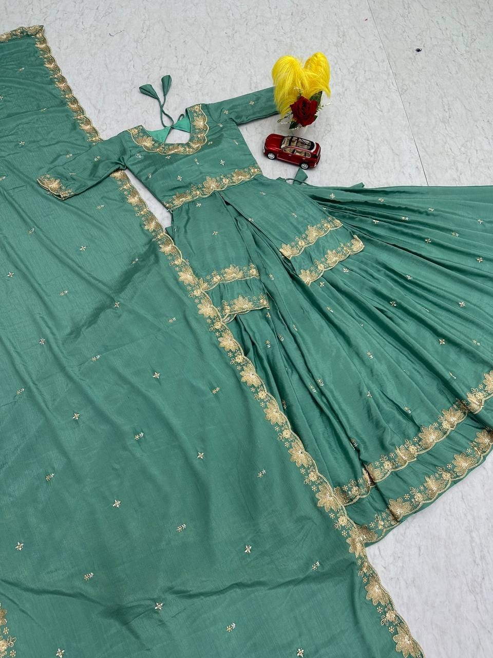 Attractive Designer Chinnon Silk Lehenga Choli With Dupatta For Women