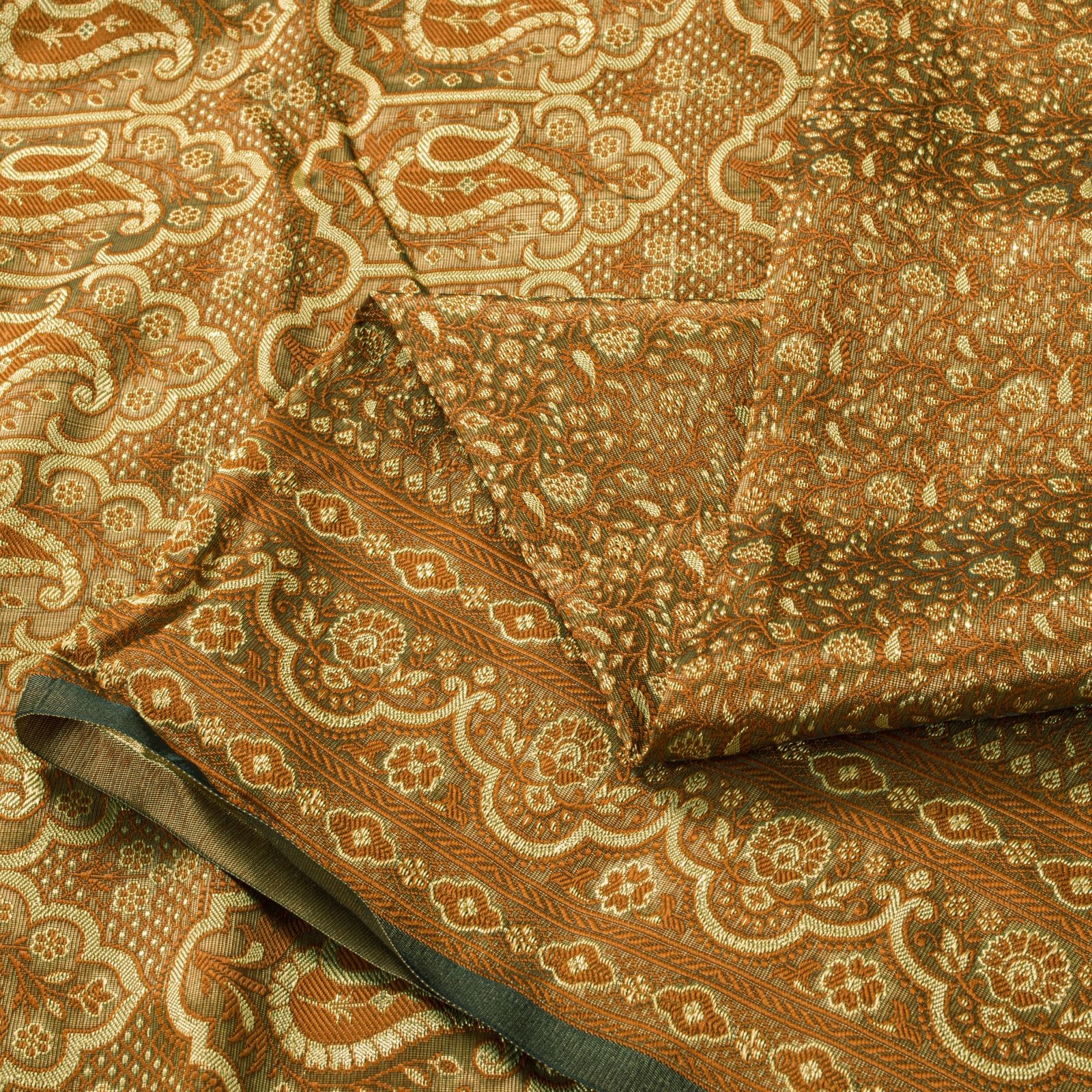 Sanskriti Vintage Saree Brown Blend Silk Craft Fabric Brocade Woven Sari 5+Yd