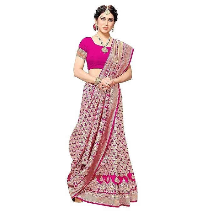Women’s Trendy Banarasi Kanjivaram Pink Art Silk Saree with Blouse Material