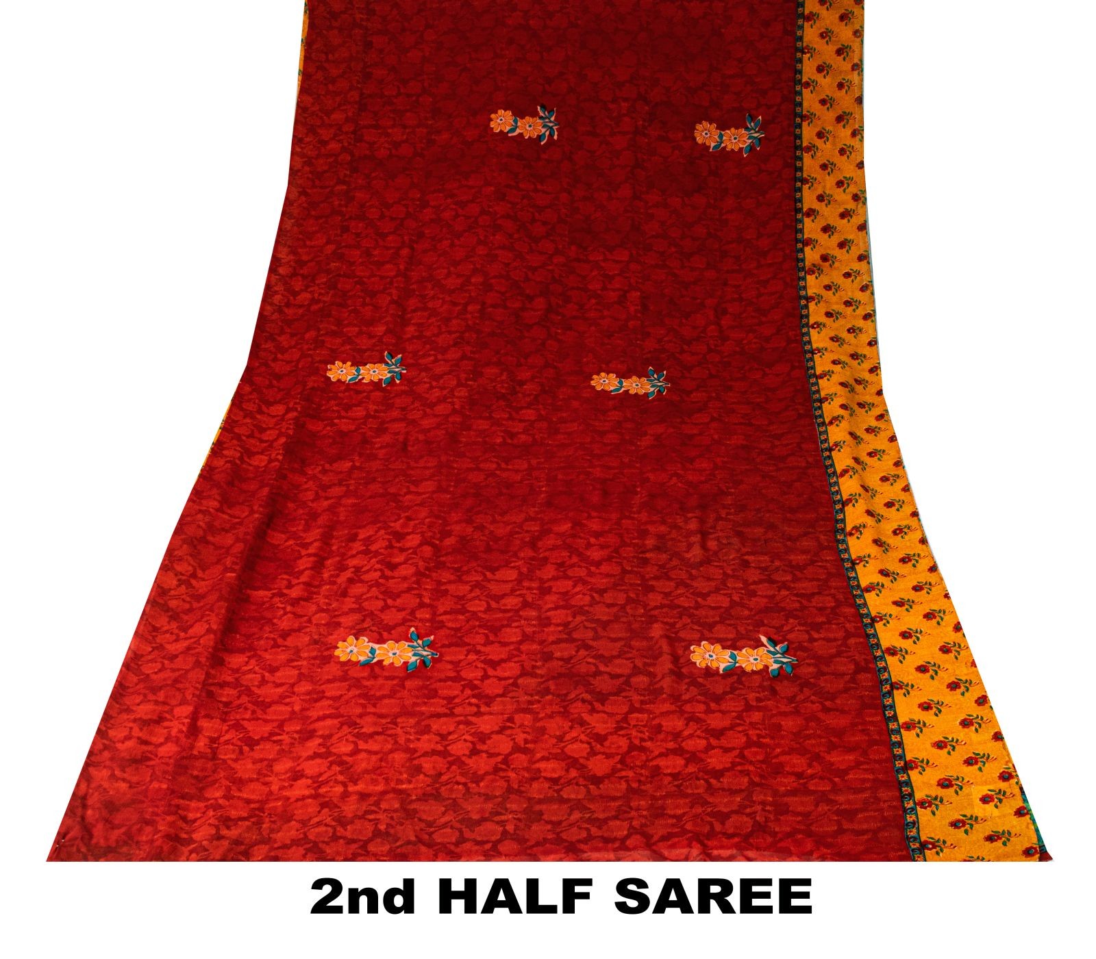 Sanskriti Vintage Saree Red Pure Georgette Silk Floral Block Printed Sari 5.5Yd