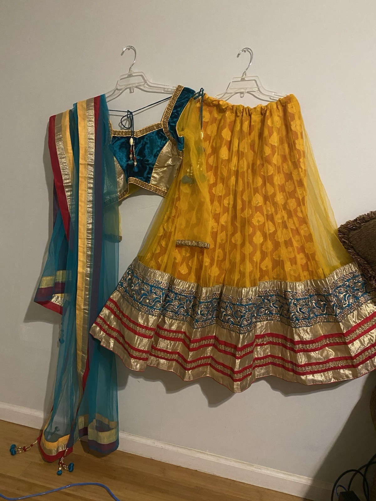 SEQUINZE Women Choli Set Yellow Blue Gold Red Net Silk Blend Free Size