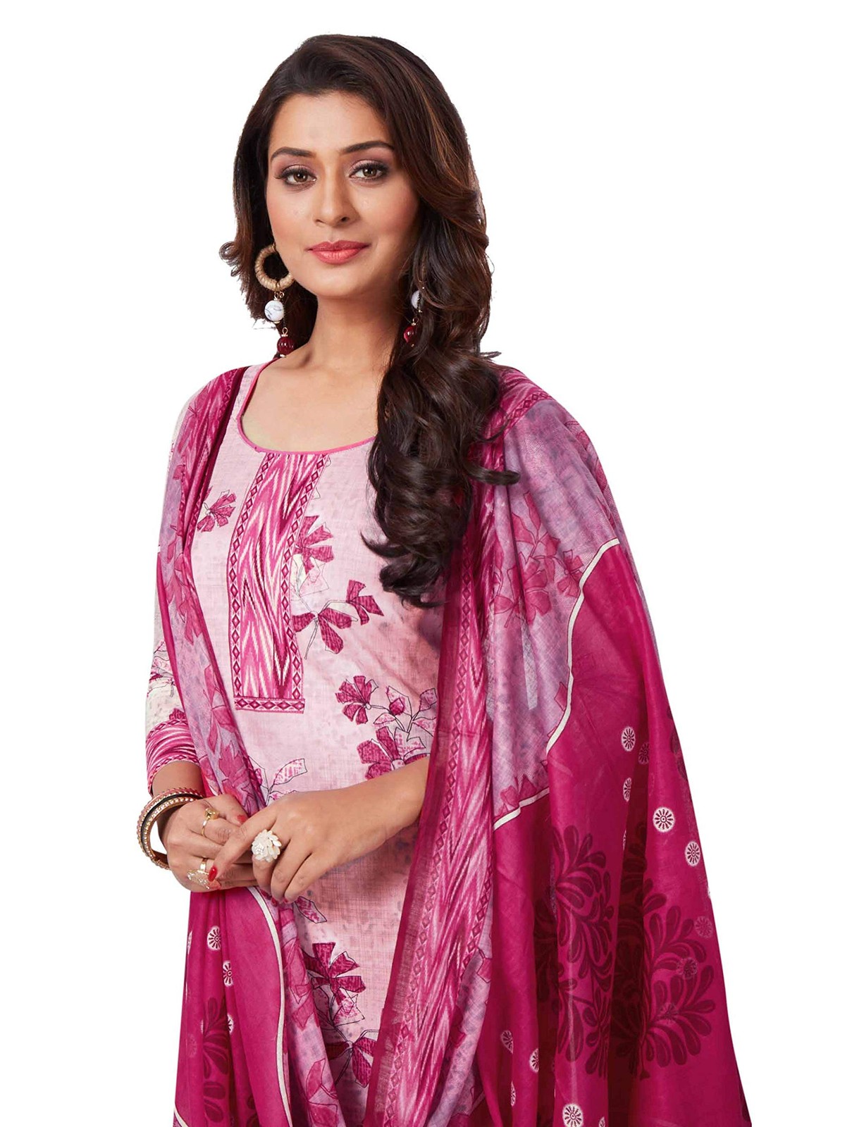 Miraan Women Cotton Unstitched Dress Material (Band1831, Pink, Free Size)