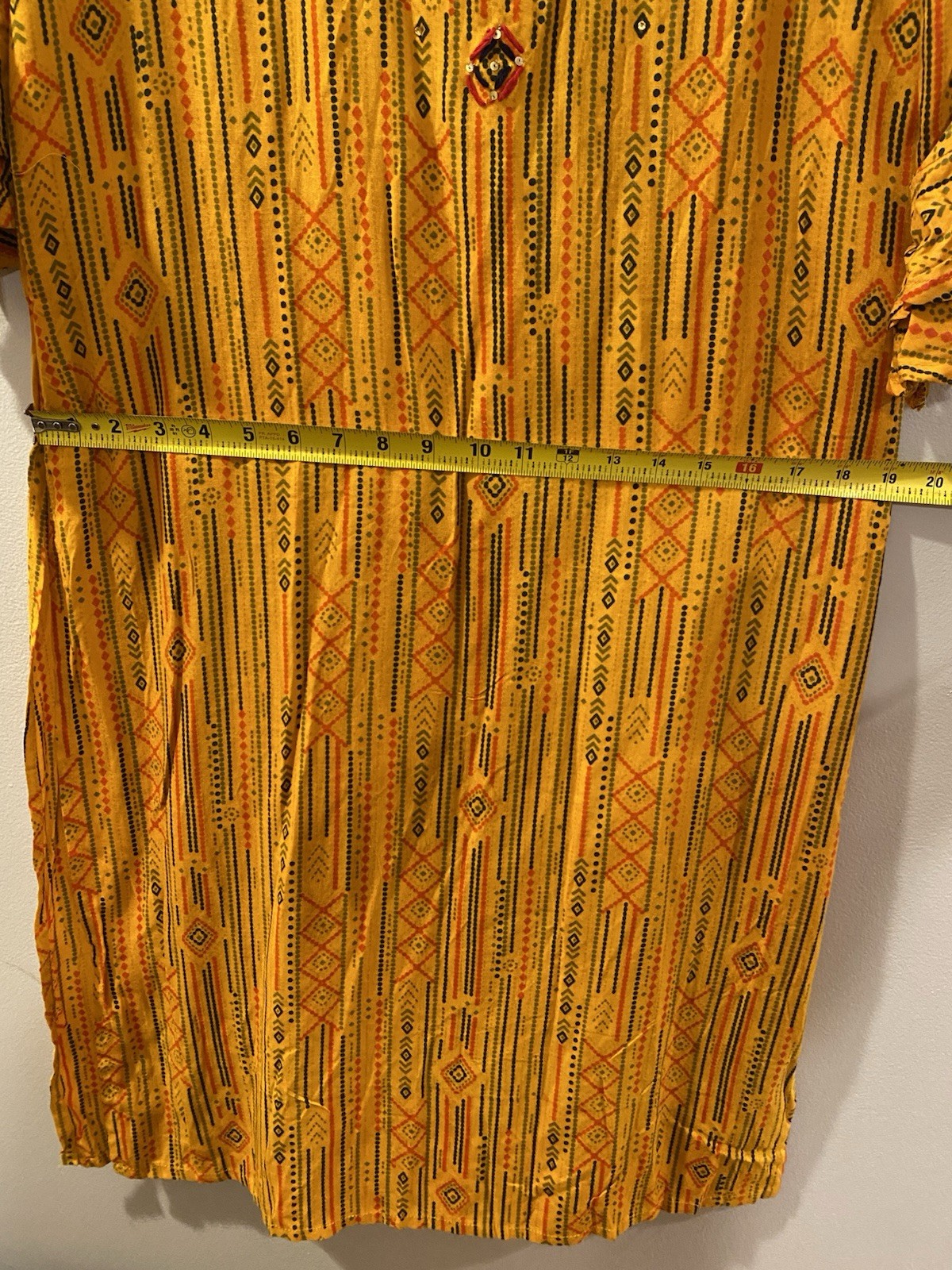 XXL Embellished Mustard Yellow Kurta Tunic Dress 3/4 Ruffled Sleeves