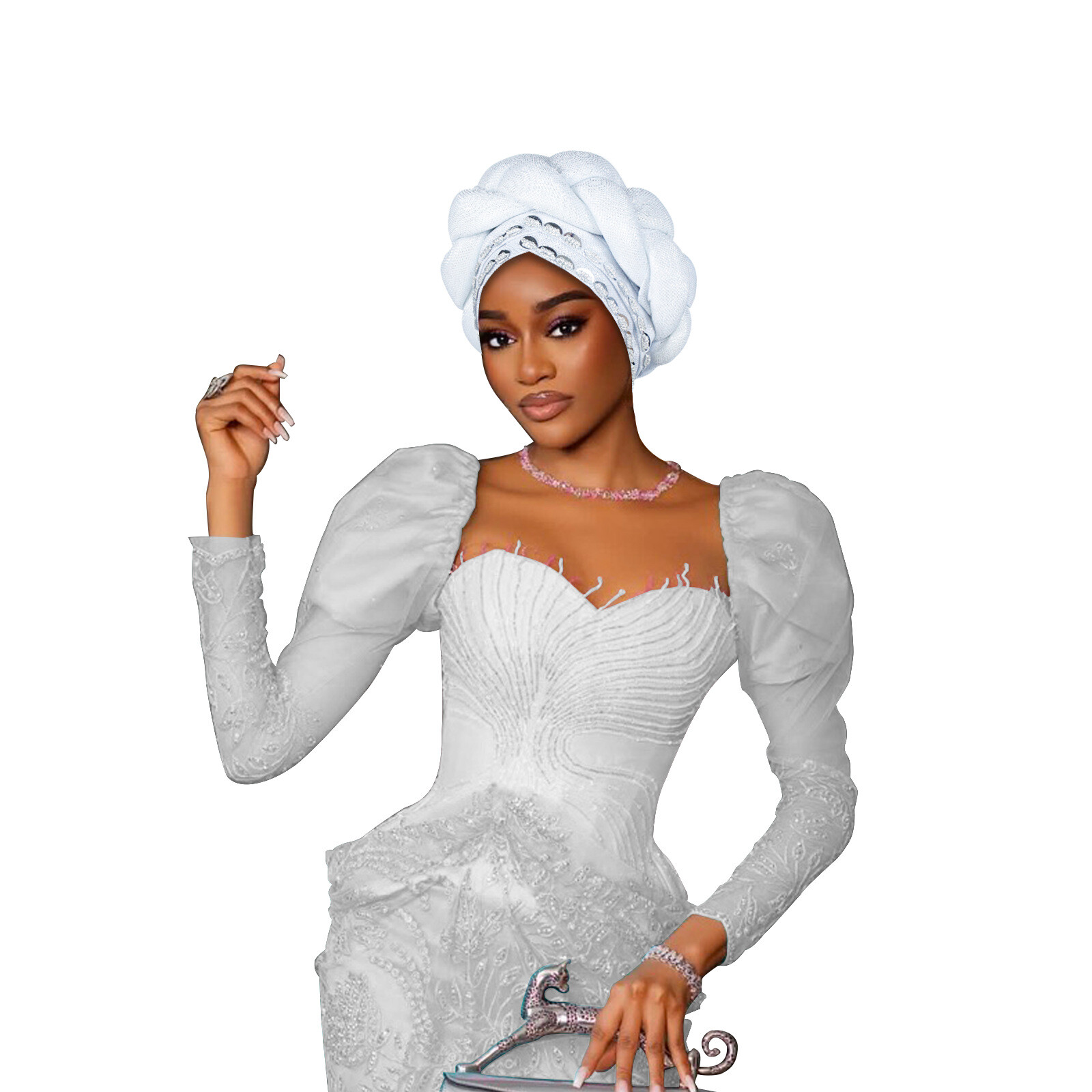 Wedding Party Women Braids Turban Hijab Cap Aso Oke African Headtie Auto Gele