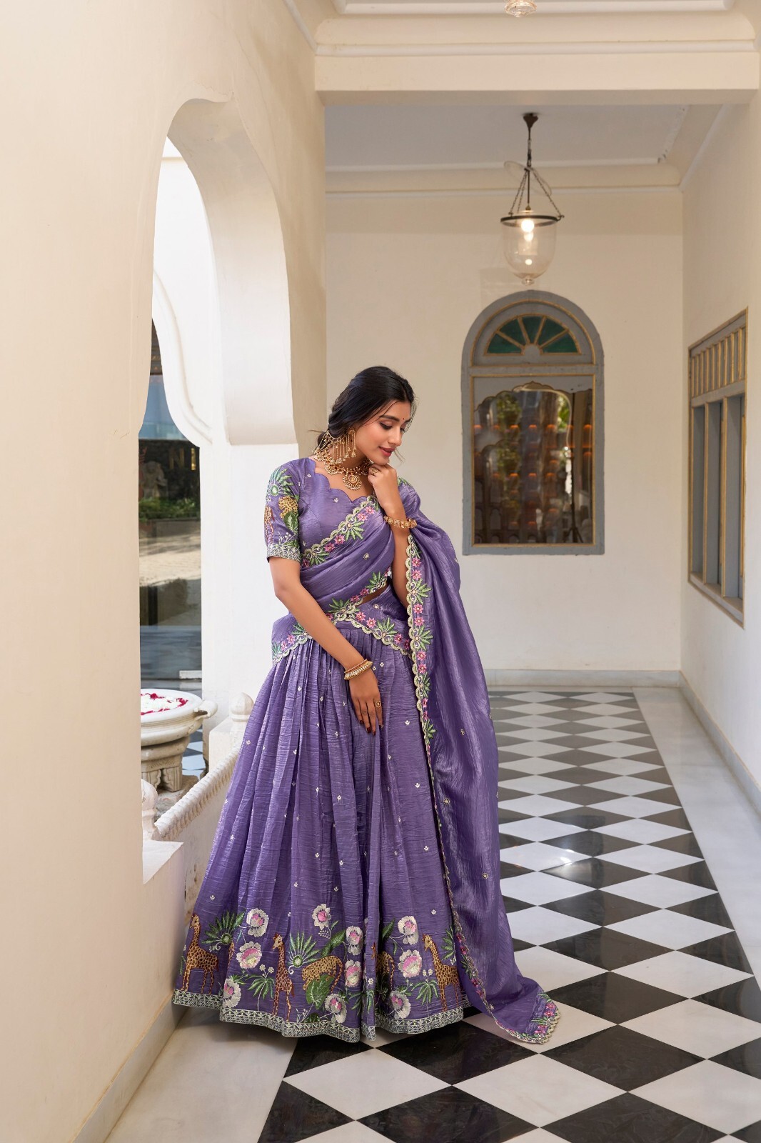 Exclusive Designer Lavender Gold Crush Lehenga Choli With Dupatta For Women