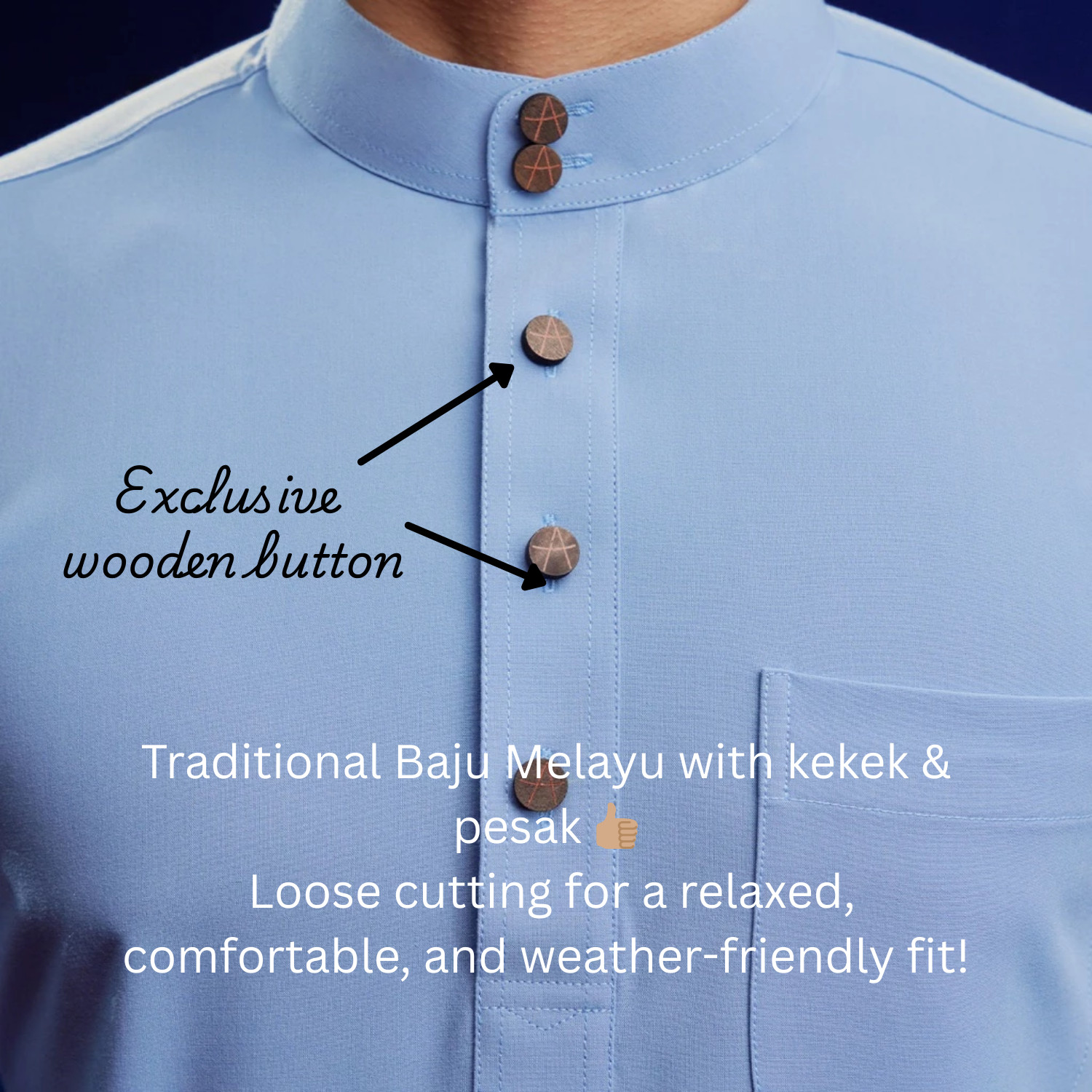Bulan Bintang Baju Melayu Traditional Fit Malay Attire – FREE sampin & shipping