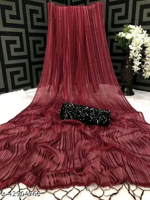 Women ‘s Chiffon Saree Velvet Blouse saree with Separate Blouse Piece
