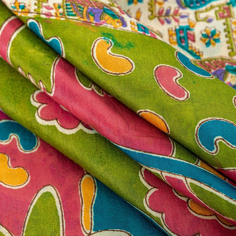 Sanskriti Vintage Sarees Ivory Pure Cotton Women Print 5+Yd Craft Supplies Sari