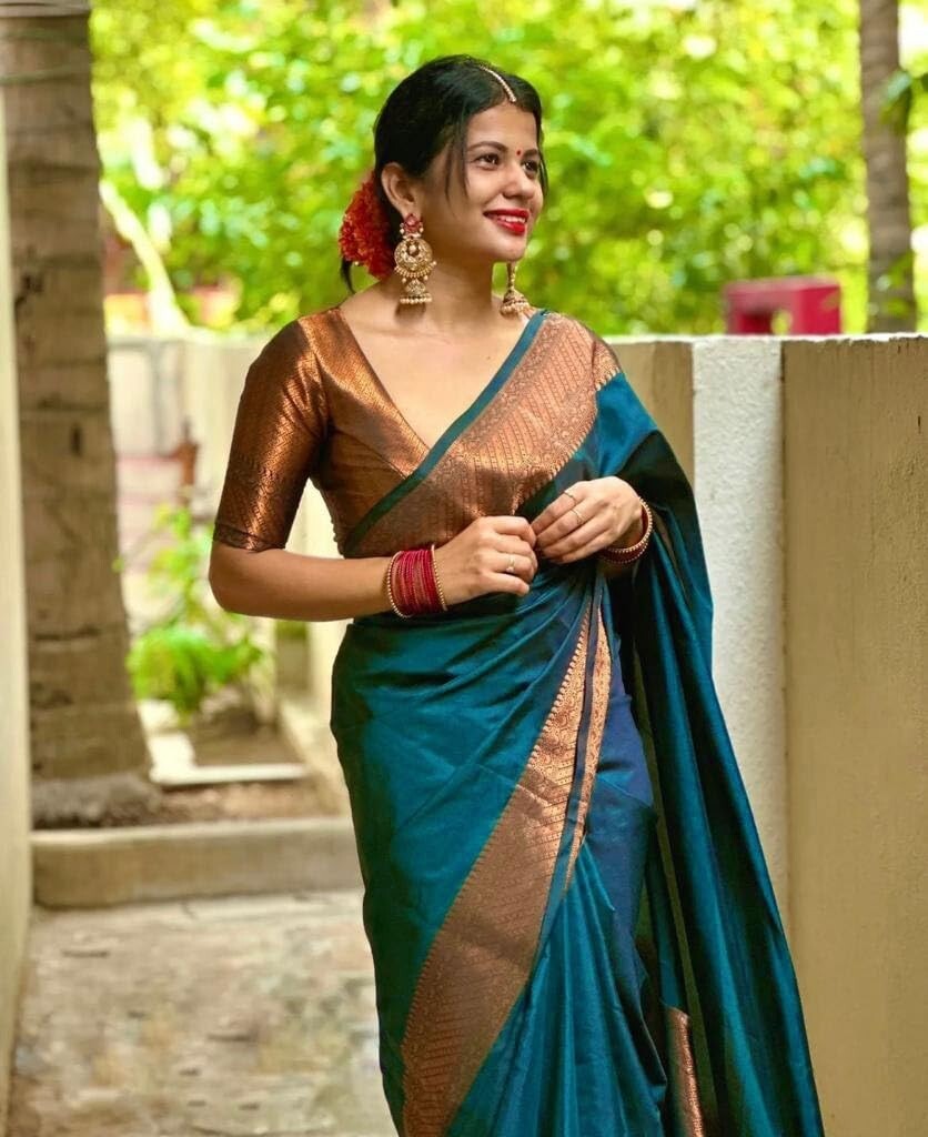 TRADITIONAL PARTY WEAR SOFT SILK INDIAN WEDDING WEAR KANJEEVARAM SAREE SARI