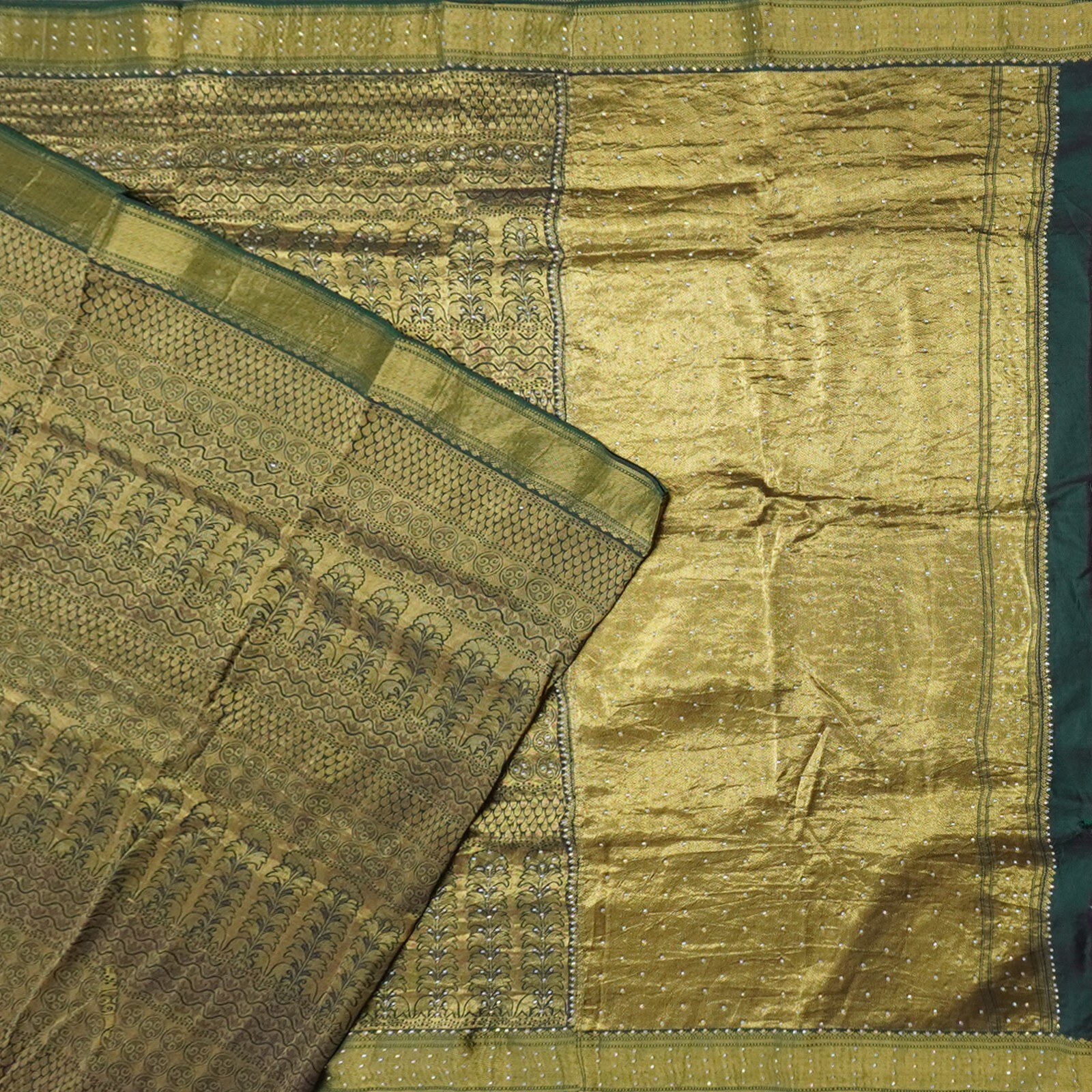 Vintage Green Saree 100%Pure Silk Zari Handwoven Brocade Wedding Sari 5YD Fabric