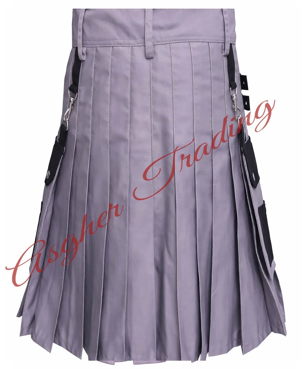 Handmade Grey & Black kilt Cotton Hybrid Utility kilt For Men, Custom Size Kilts