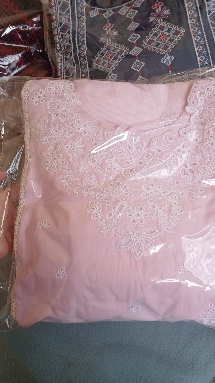 Women’s L Pink Embroidered Cotton Salwar Kameez Suit Set w/ Dupatta 3-Piece