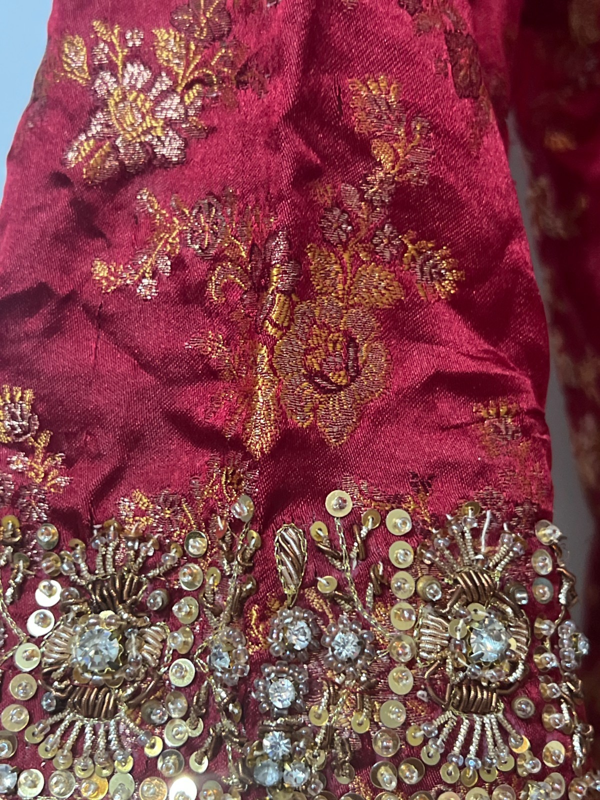 Pre-Owned Embellished Indian Kurta Dress Tunic Red Gold Beaded Ethnic Top