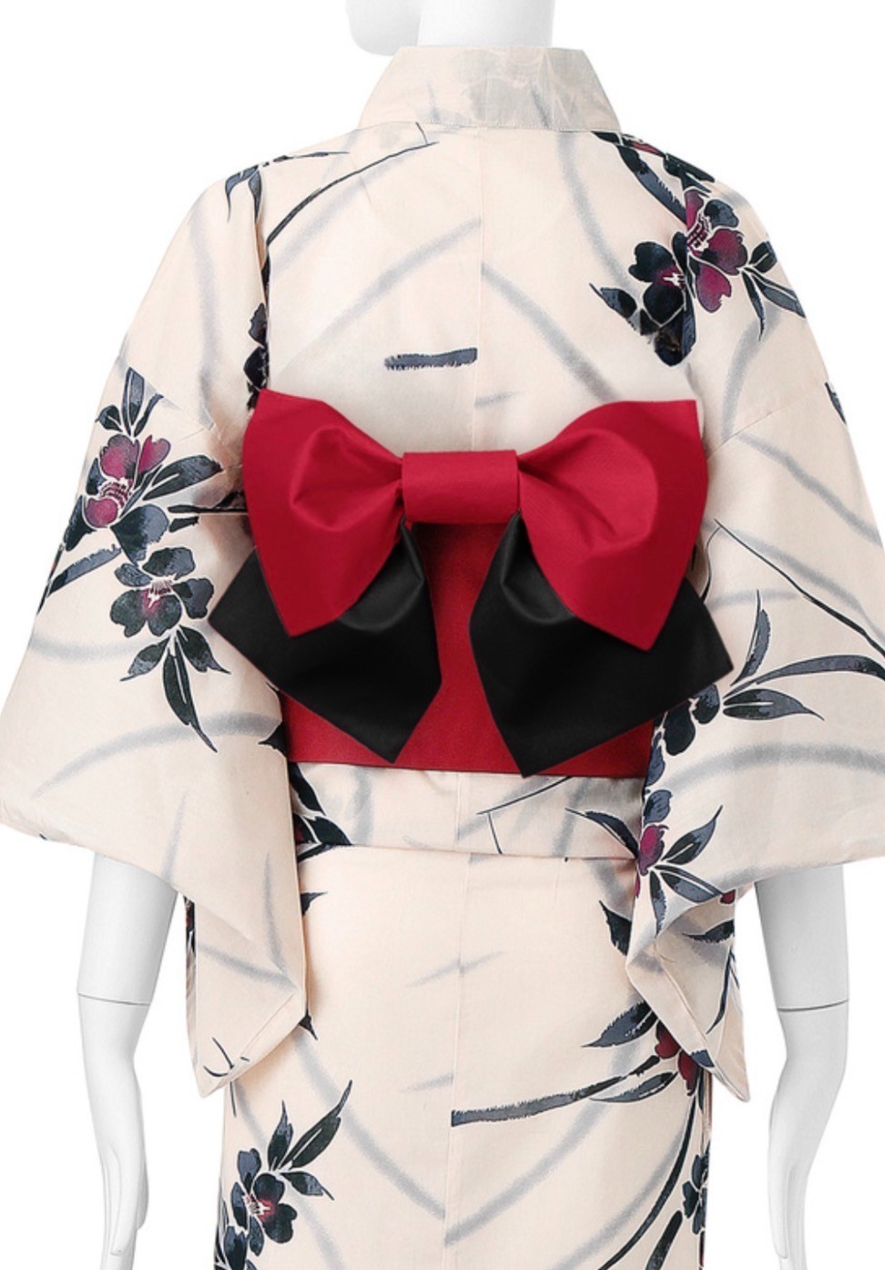 Japanese Yukata Set Women Cotton Kimono Summer Festival Floral Ivory Obi Belt