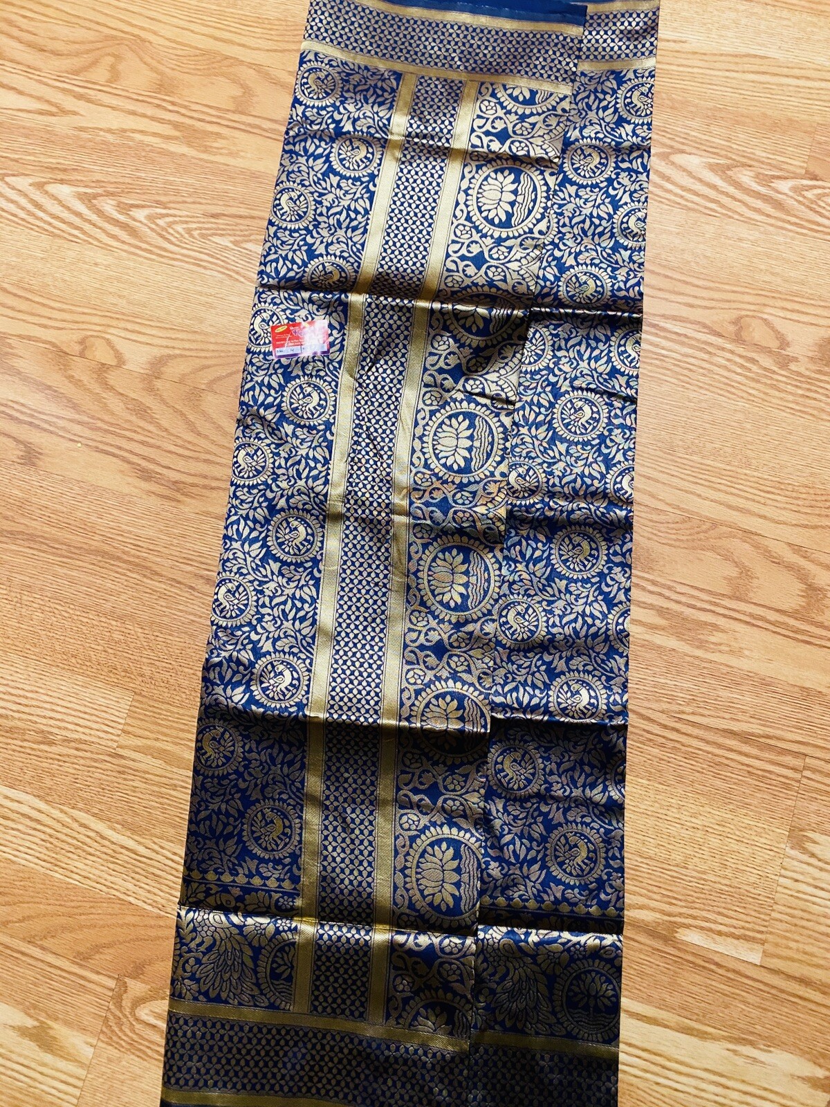 NWT Blue PEACOCK Pallu Gold ART silk Sari ALL OVER JAAL banarsi W/ BLOUSE-USA S