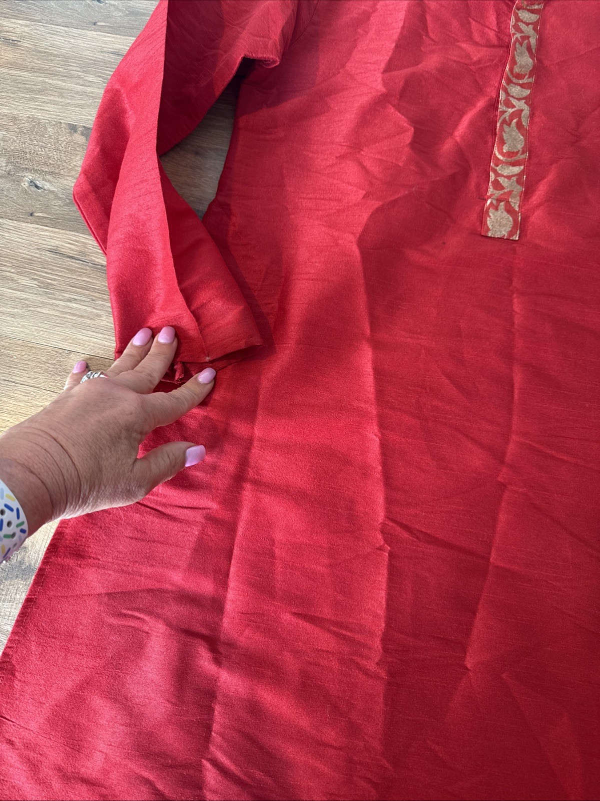 Prapti Kurta Silk Look Boys 8 10 Red Tunic Gold Brocade Accent