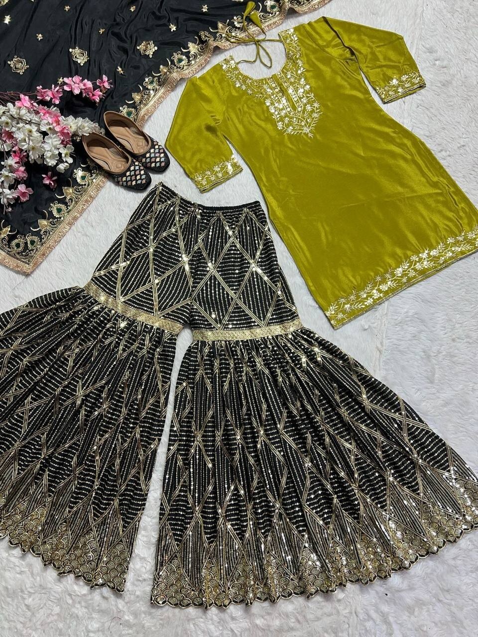 SALWAR KAMEEZ INDIAN PAKISTANI WEDDING PARTY DRESS BOLLYWOOD SHARARA PLAZZO SUIT