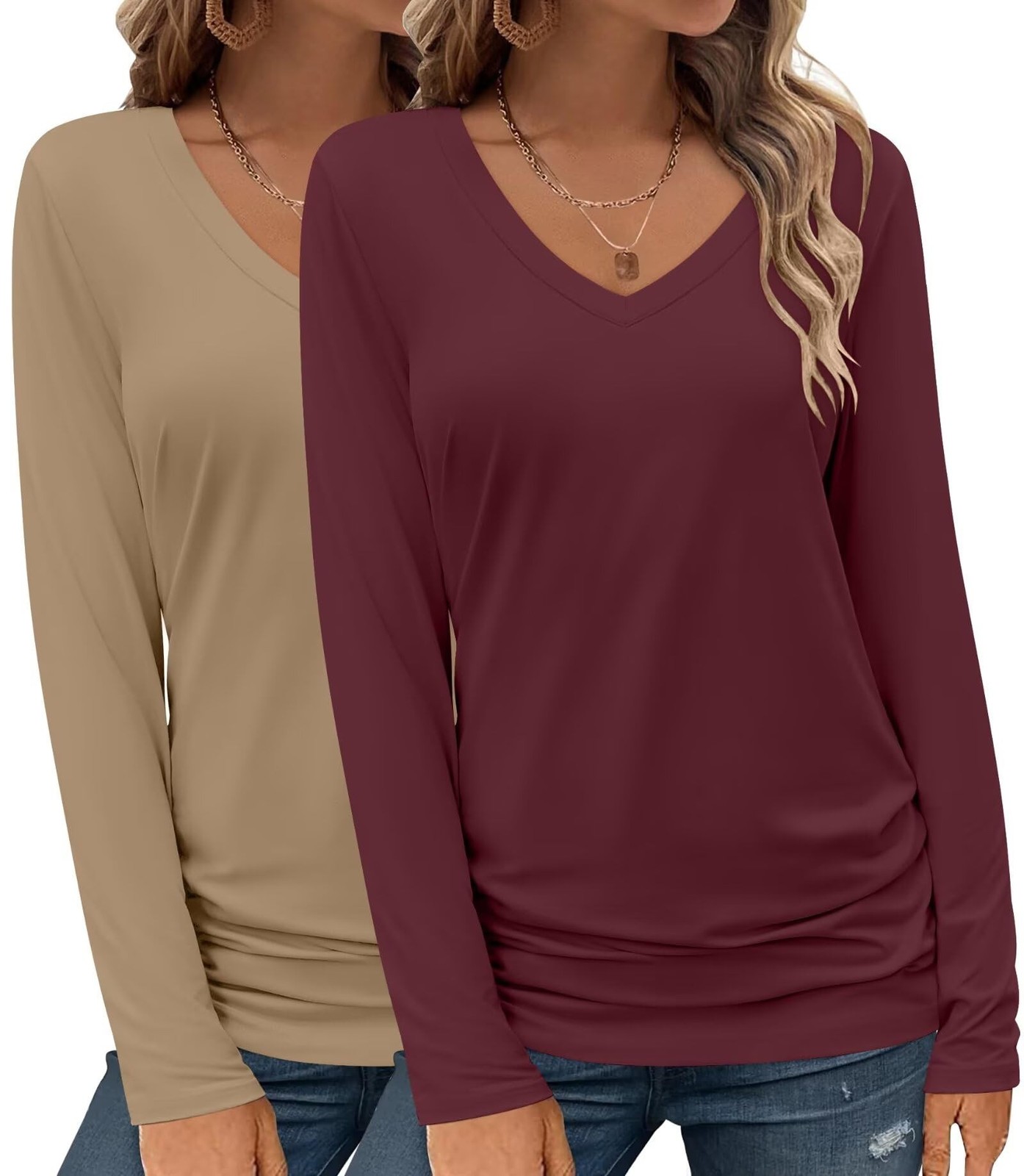 Bliwov 2 Pack Womens Long Sleeve V Neck Tops Fall Winter Outfits Spring Trend…
