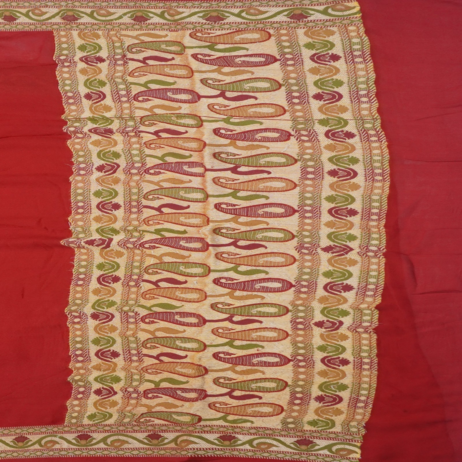 Vintage Red Sarees 100% Pure Crepe Silk Woven Indian Sari 5YD Soft Craft Fabric