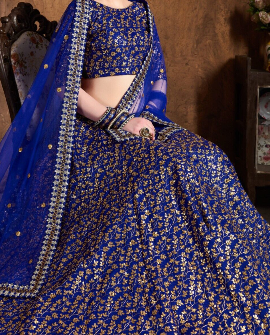 Pakistani Style Royal Blue Raw Silk Lehenga Choli And Soft Net Dupatta For Party